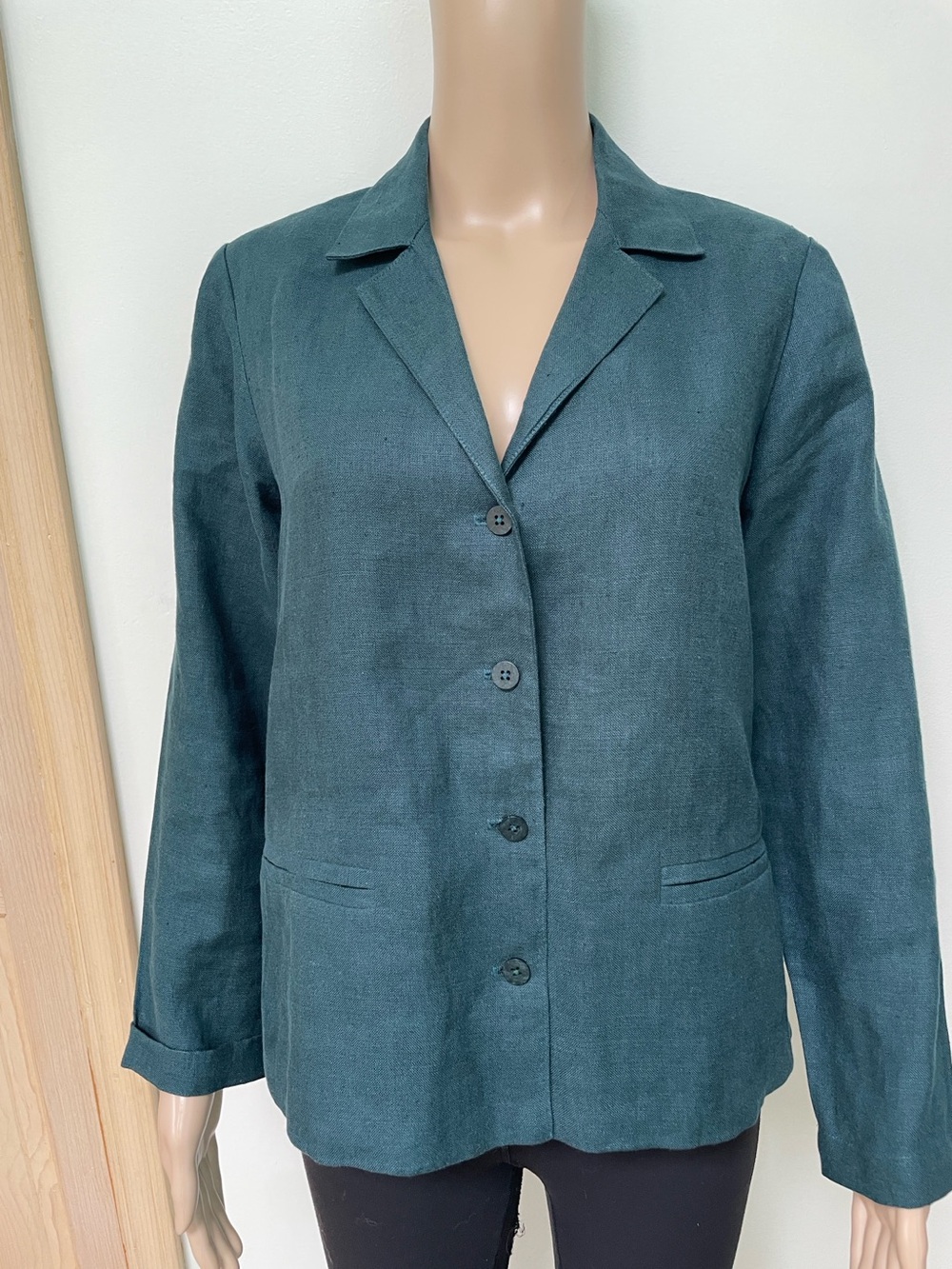 Eileen Fisher Woman petite small Blazer Jacket Dark Green Button